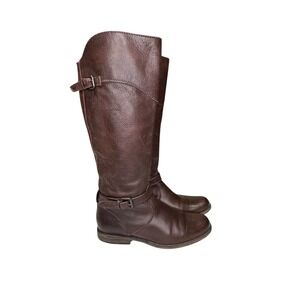 Frye Phillip Women's Size 9 B Riding Boots Tall Leather Brown Buckles Side Zip